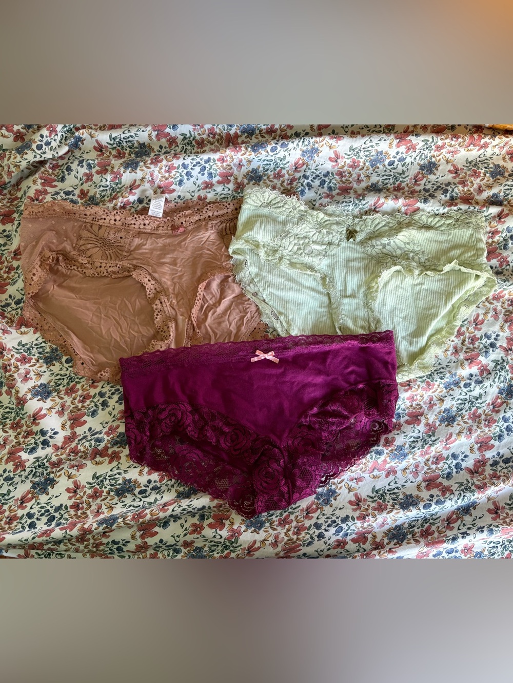 aerie Lace-Trim Bikini Briefs in Berry, Blush & Mint (3-Pack)